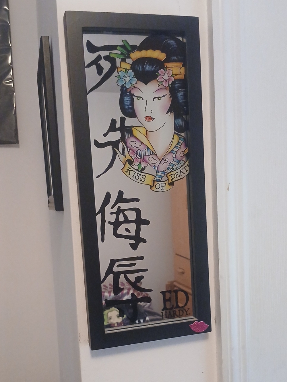 Ed Hardy Black Framed Geisha Mirror with Colorful Tattoo Art